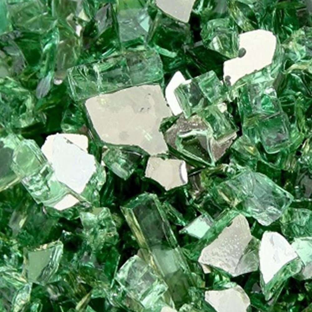 Green Round Reflective Fire Pit Glass
