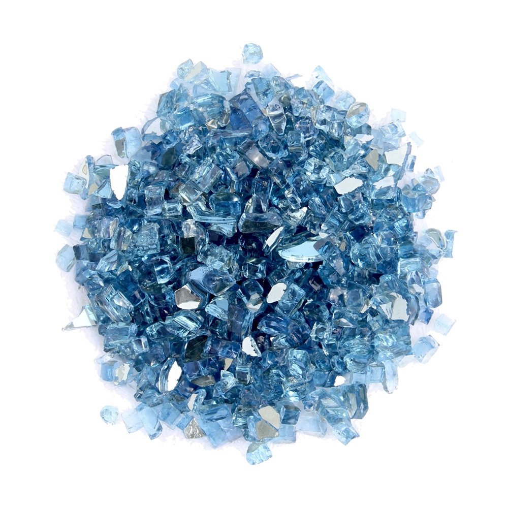 Sky Blue Round Reflective Fire Pit Glass on a white background