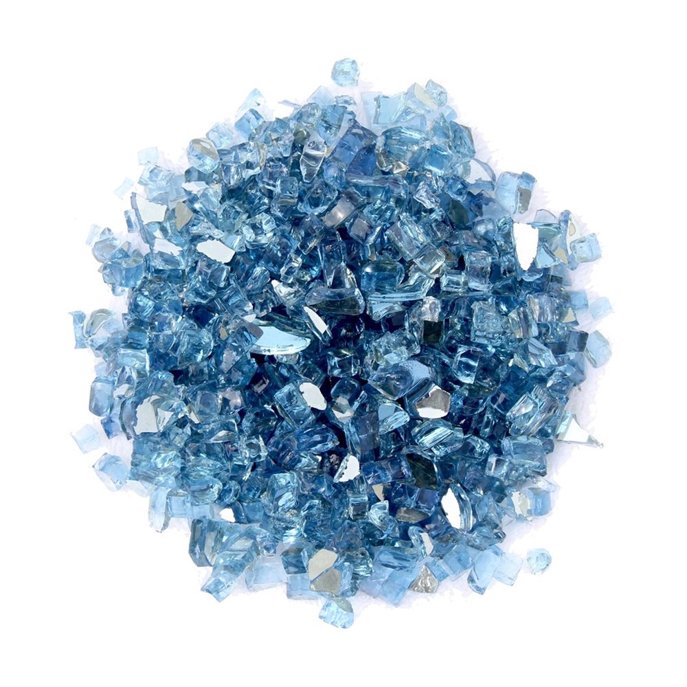 Sky Blue Round Reflective Fire Pit Glass on a white background