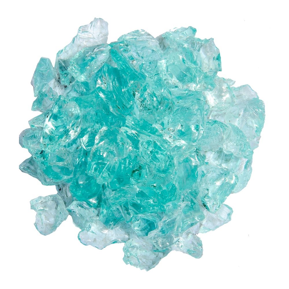 Aqua Round Reflective Fire Pit Glass on a white background
