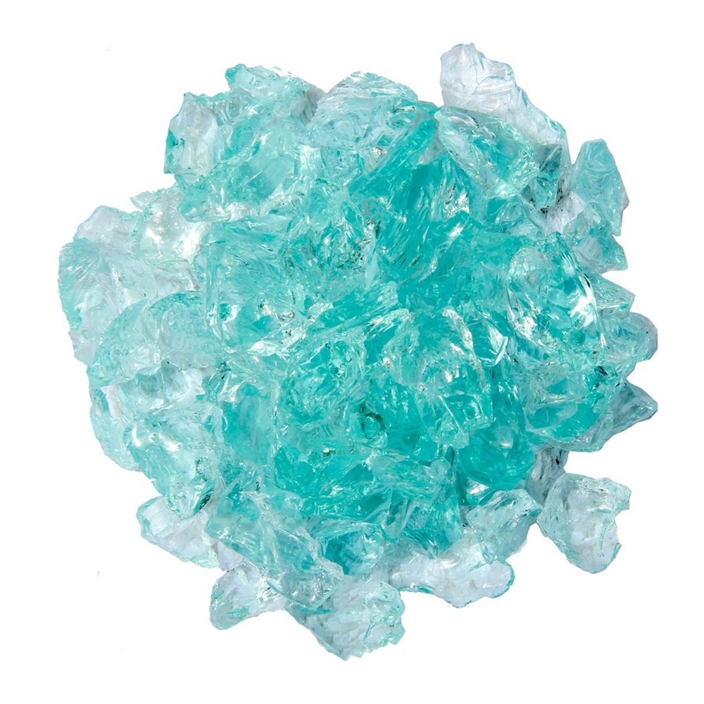 Aqua Round Reflective Fire Pit Glass on a white background