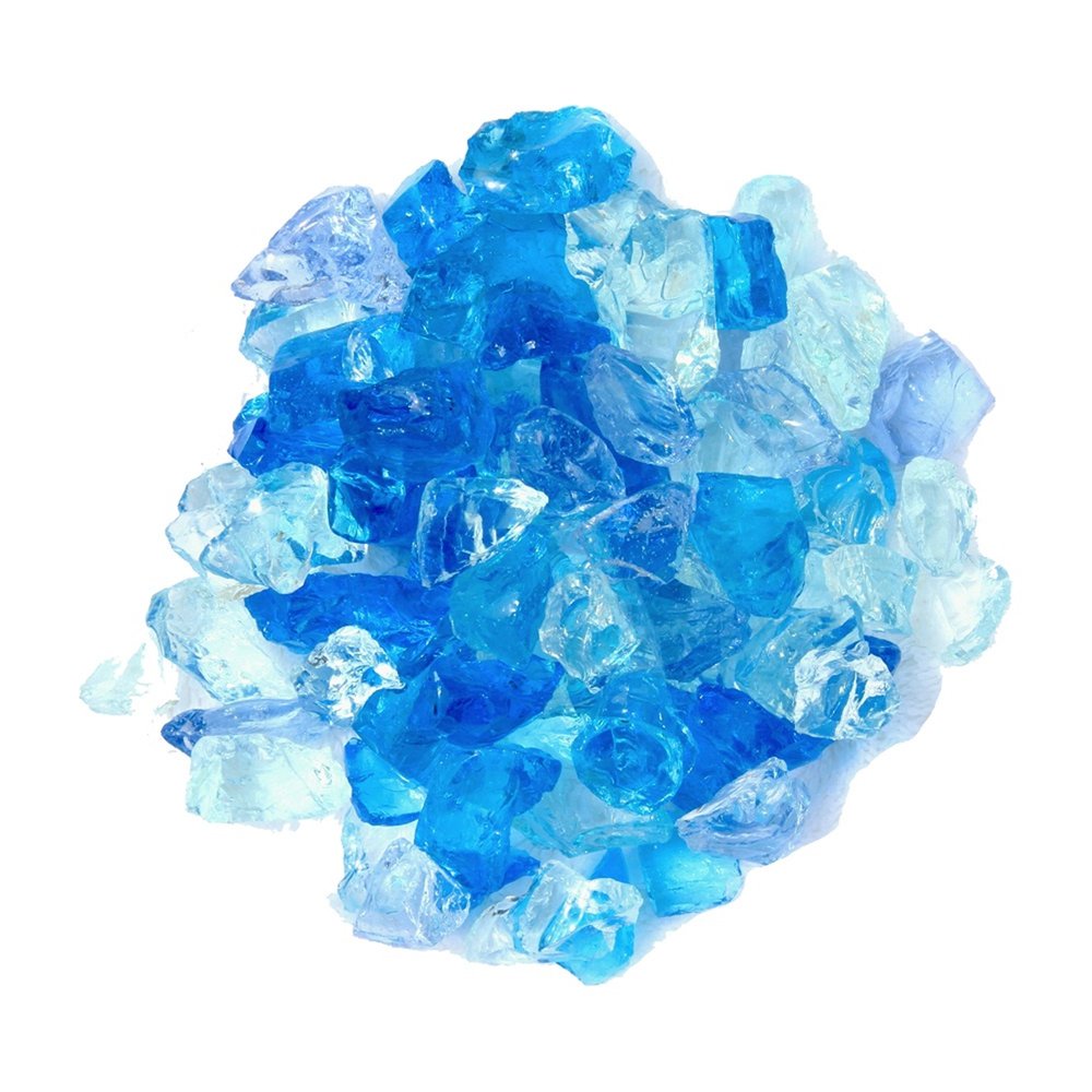 Blue Round Reflective Fire Pit Glass on a white background