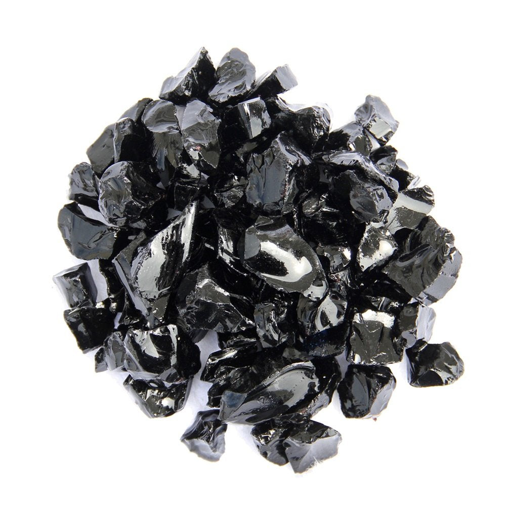 Black Round Reflective Fire Pit Glass on a white background