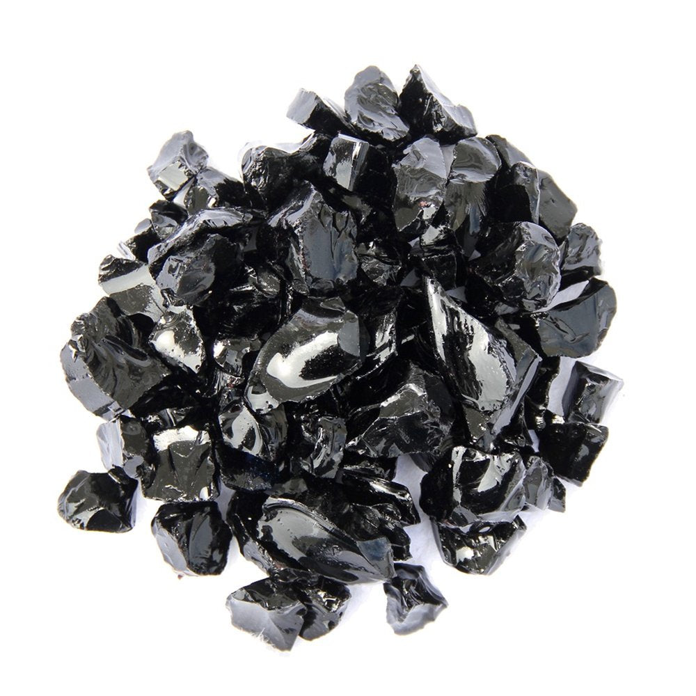 Black Round Reflective Fire Pit Glass on a white background