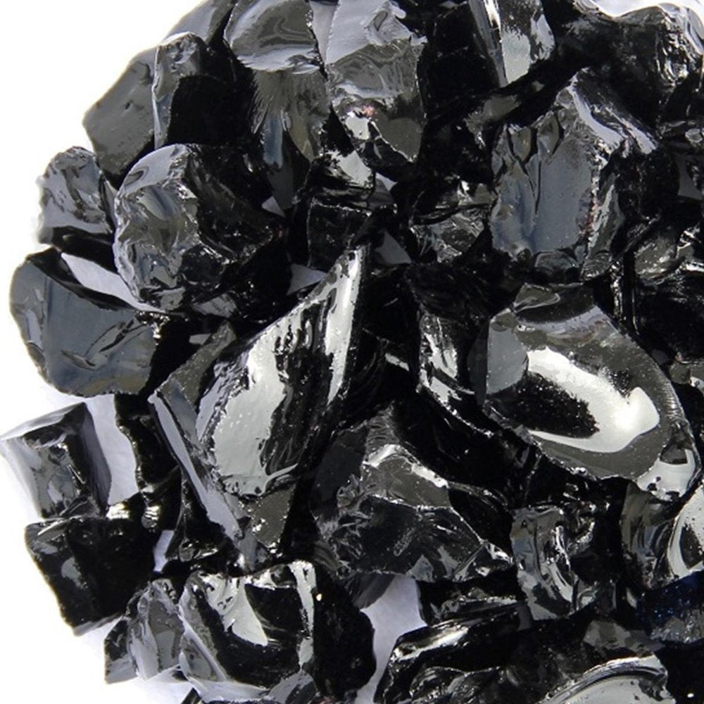 Black Round Reflective Fire Pit Glass close-up detail