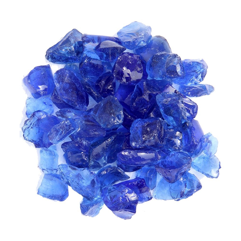 Blue Round Reflective Fire Pit Glass on a white background