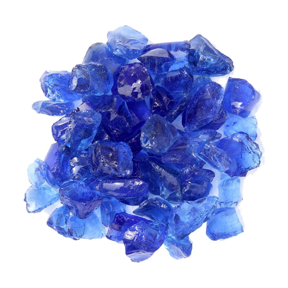 Blue Round Reflective Fire Pit Glass on a white background
