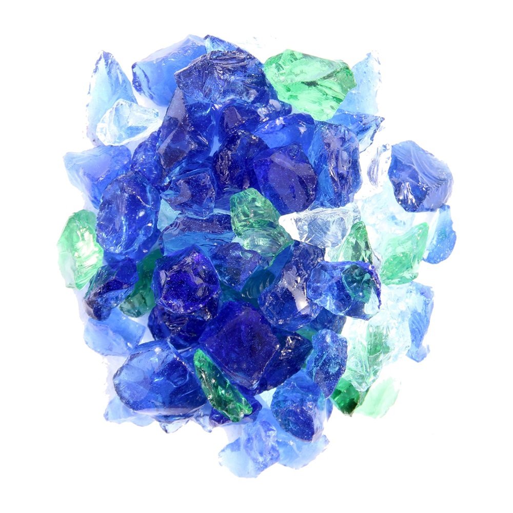Blue And Green Round Reflective Fire Pit Glass on a white background