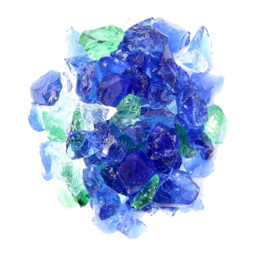 Blue And Green Round Reflective Fire Pit Glass on a white background