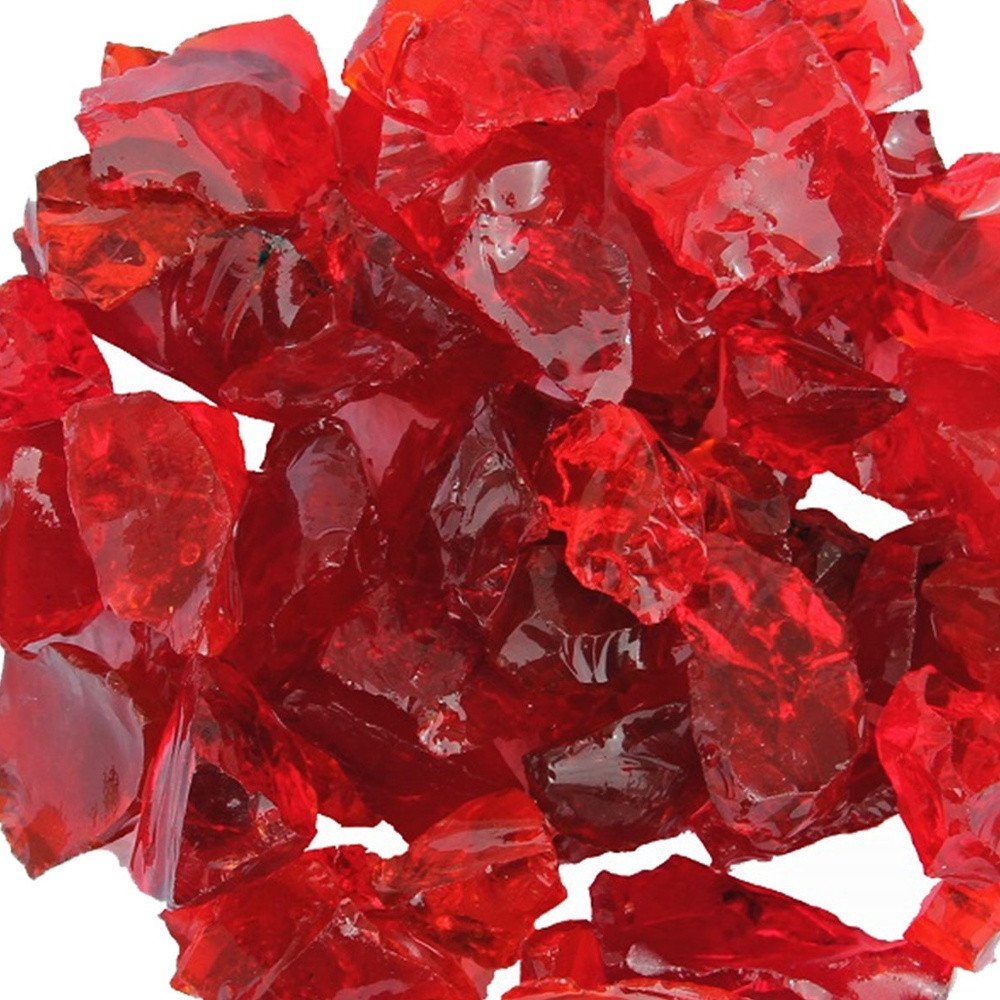 Red Round Reflective Fire Pit Glass close-up detail