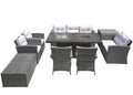 Nine Piece Gray Wicker Multiple Chairs Seating Group With Fire Pit And Table - 50.00" H x 75.00" W x 50.00" D on a white background
