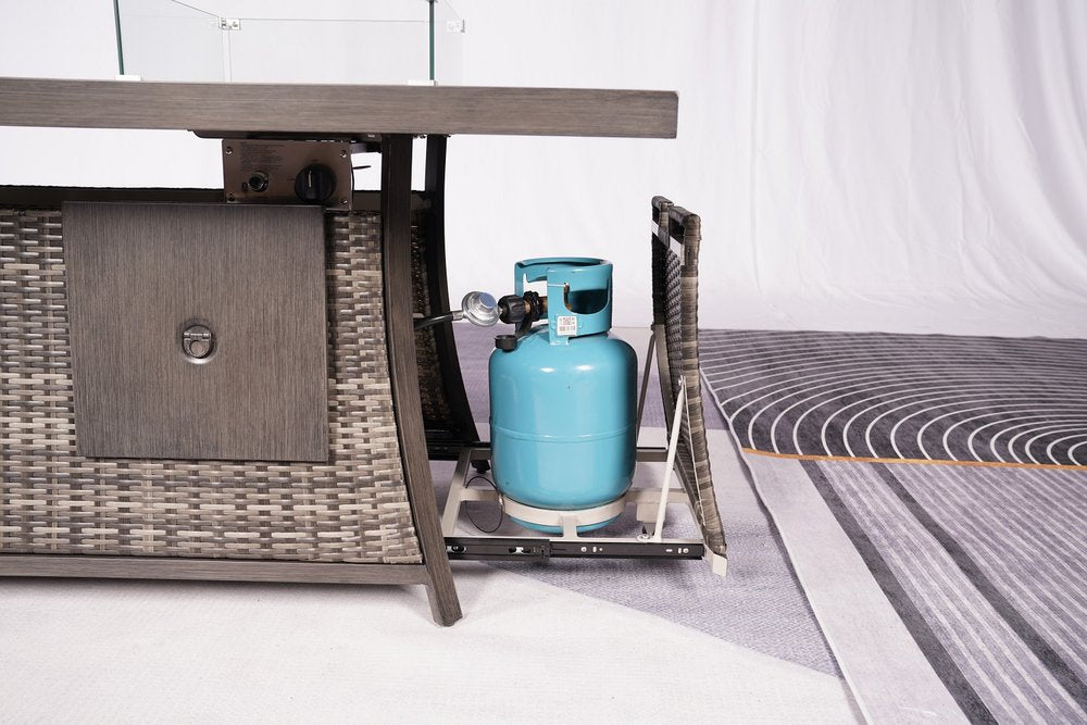 Nine Piece Gray Wicker Multiple Chairs Seating Group With Fire Pit And Table - 50.00" H x 75.00" W x 50.00" D