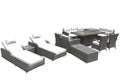 Twelve Piece Gray Wicker Multiple Chairs Seating Group With Fire Pit And Table - 60" H x 78" W x 50" D on a white background