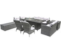 Ten Piece Gray Wicker Multiple Chairs Seating Group With Fire Pit And Table - 50" H x 75" W x 50" D on a white background