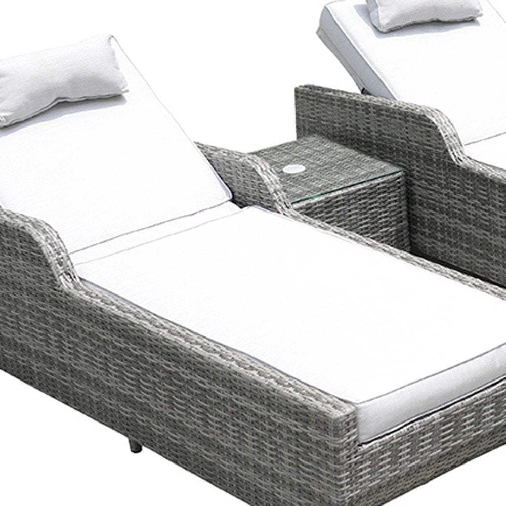 Twelve Piece Outdoor Gray Wicker Multiple Chairs Seating Group Fire Pit Included with White Cushions on a white background