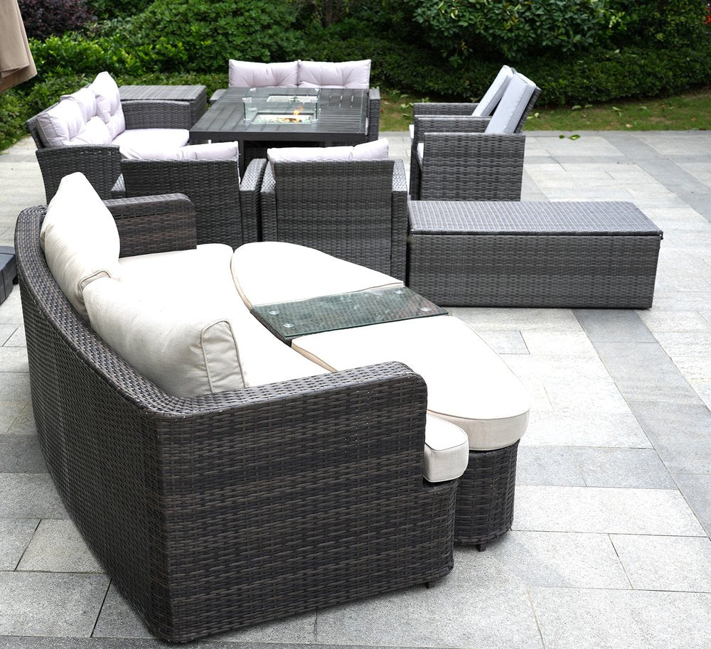 Ten Piece Gray Wicker Multiple Chairs Seating Group With Fire Pit And Table - 60.00" H x 75.00" W x 50.00" D