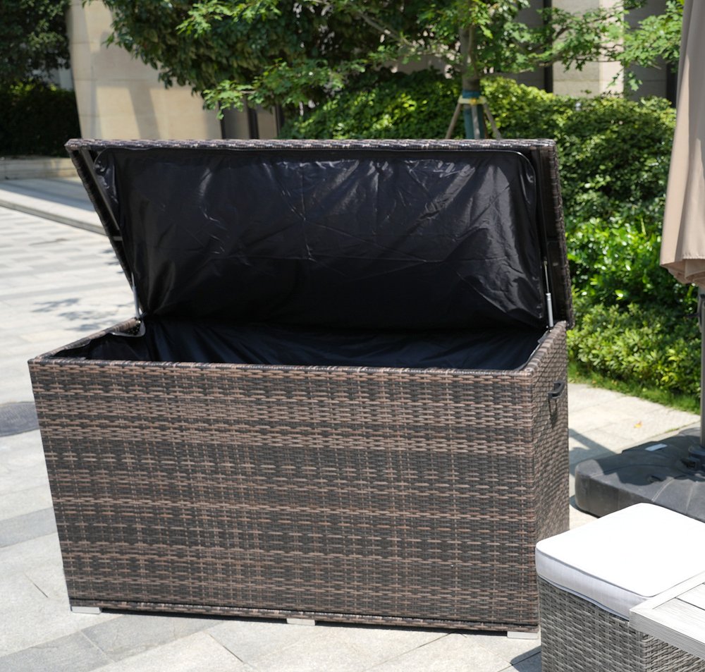 Ten Piece Gray Wicker Multiple Chairs Seating Group With Fire Pit And Table - 75.00" H x 43.00" W x 50.00" D