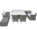 Nine Piece Gray Wicker Multiple Chairs Seating Group With Fire Pit And Table