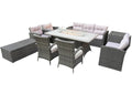 Nine Piece Gray Wicker Multiple Chairs Seating Group With Fire Pit And Table - SKU 479148 on a white background