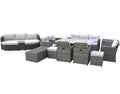 Twelve Piece Gray Wicker Multiple Chairs Seating Group With Fire Pit And Table - SKU 479152 on a white background