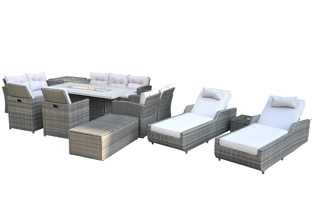 Twelve Piece Gray Wicker Multiple Chairs Seating Group With Fire Pit And Table - SKU 479154