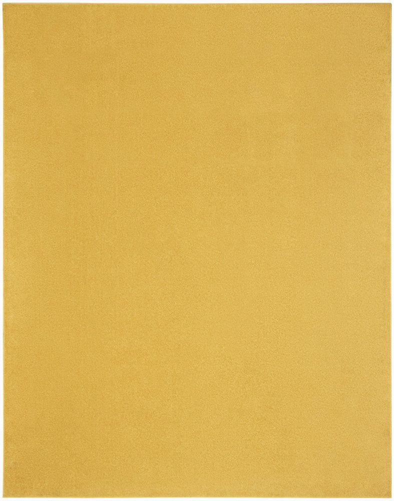 A 9' x 12' yellow indoor outdoor area rug with a textured finish.