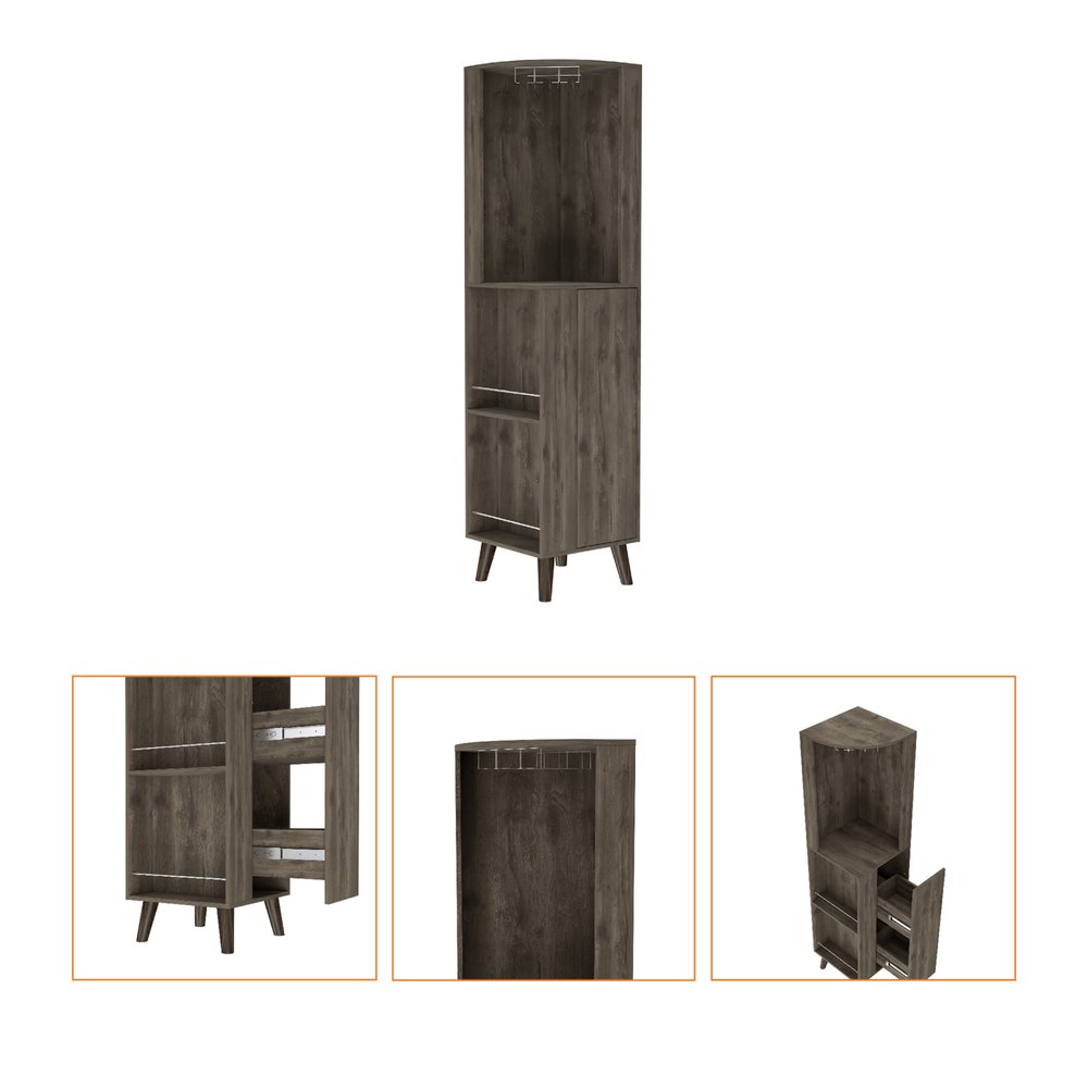 73" Dark Brown Wood Corner Bar Cabinet With One Drawer on a white background