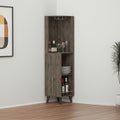 73" Dark Brown Wood Corner Bar Cabinet With One Drawer