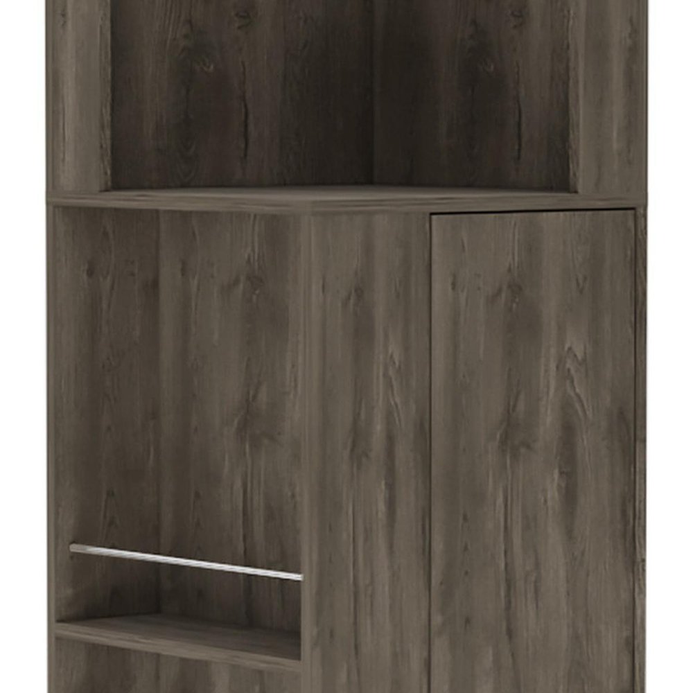 73" Dark Brown Wood Corner Bar Cabinet With One Drawer close-up detail