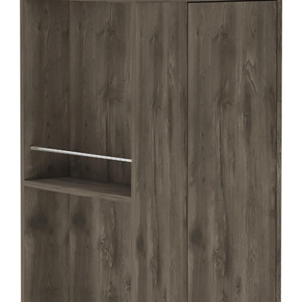 73" Dark Brown Wood Corner Bar Cabinet With One Drawer close-up detail