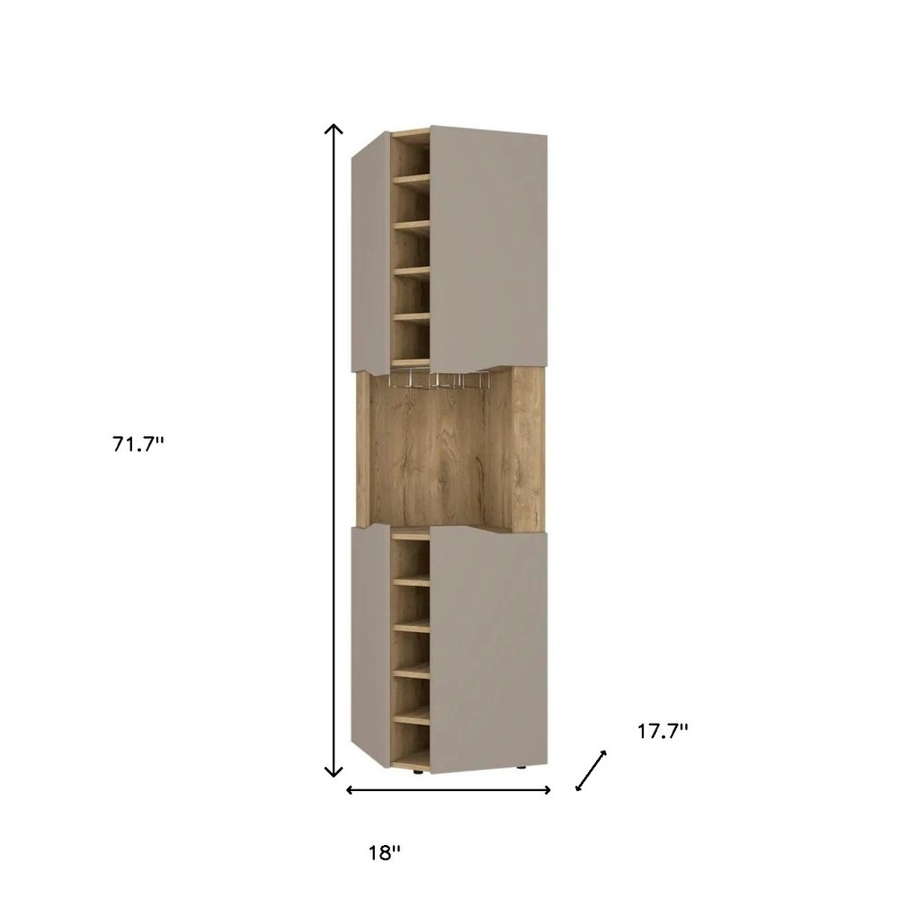 72" Brown and Taupe Wood Corner Bar Cabinet With Four Doors on a white background