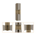 72" Brown and Taupe Wood Corner Bar Cabinet With Four Doors on a white background