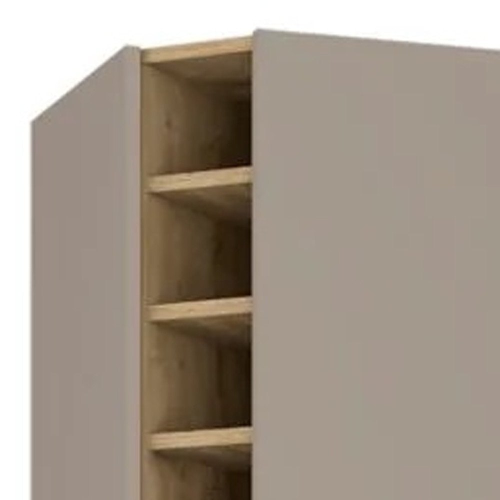 72" Brown and Taupe Wood Corner Bar Cabinet With Four Doors close-up detail