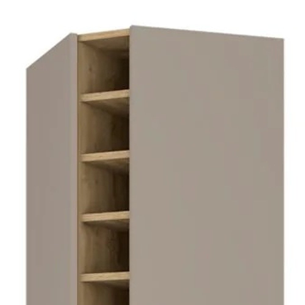 72" Brown and Taupe Wood Corner Bar Cabinet With Four Doors on a white background