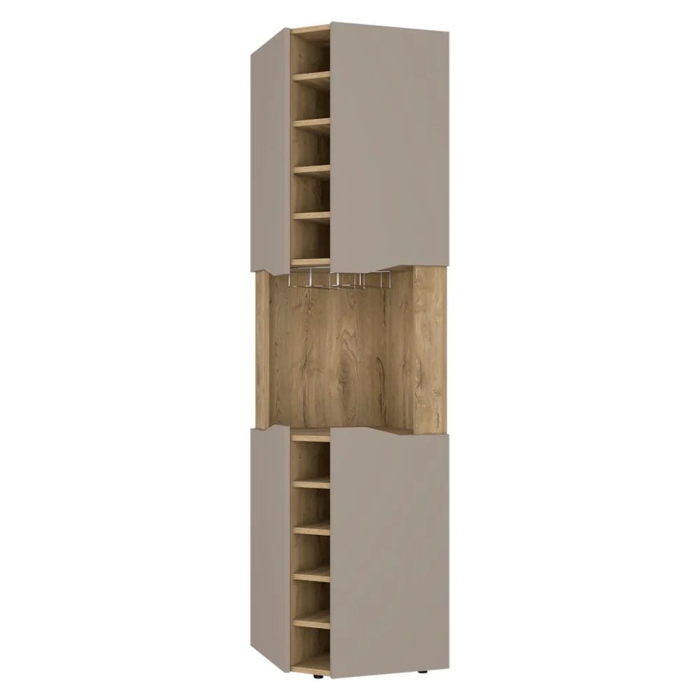 72" Brown and Taupe Wood Corner Bar Cabinet With Four Doors on a white background