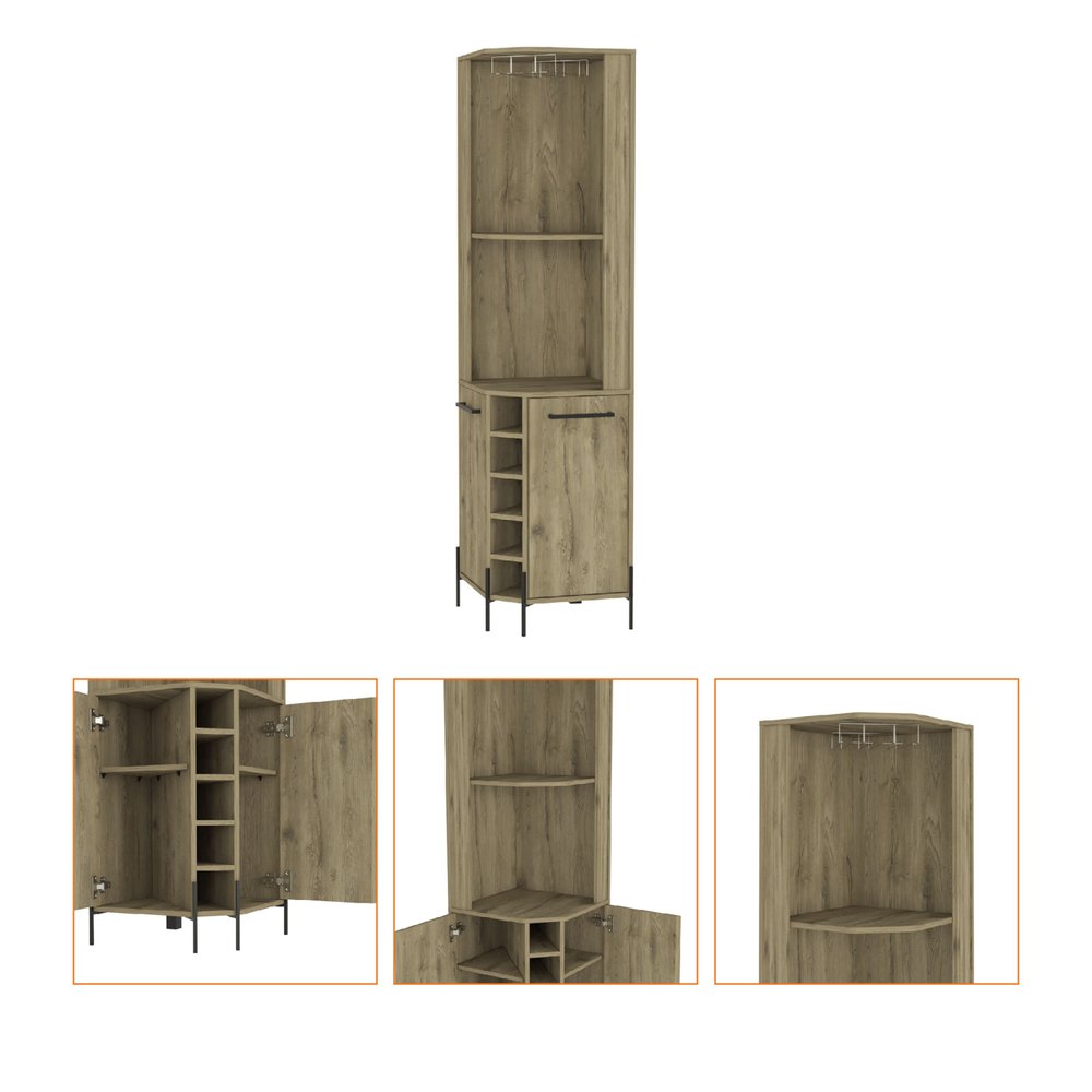 71" Natural Wood Corner Bar Cabinet With Two Doors on a white background