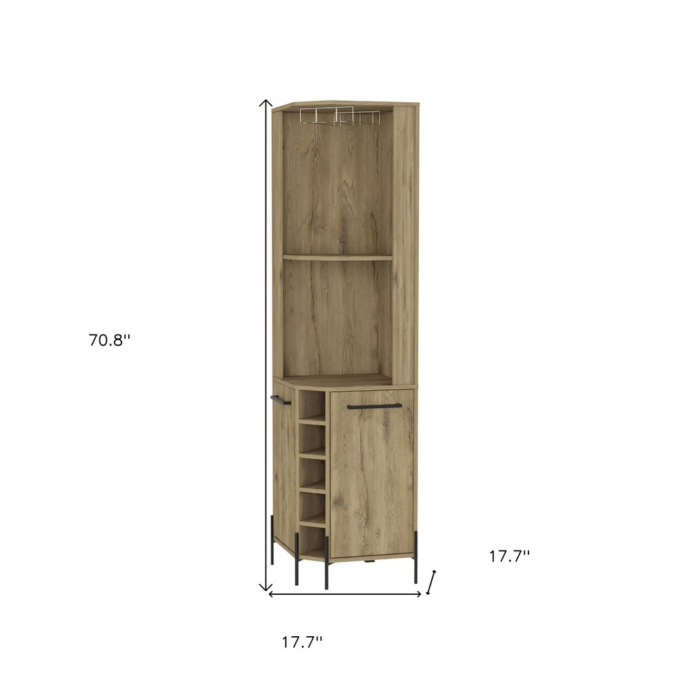 71" Natural Wood Corner Bar Cabinet With Two Doors