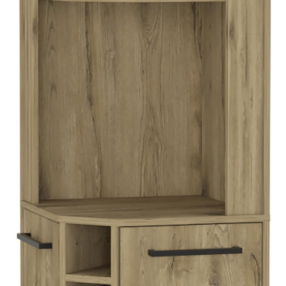 71" Natural Wood Corner Bar Cabinet With Two Doors close-up detail