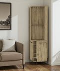 71" Natural Wood Corner Bar Cabinet With Two Doors