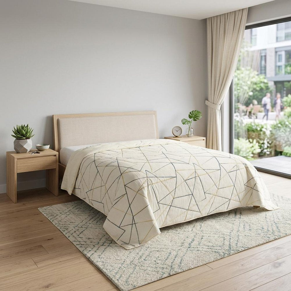Gray And Ivory Abstract King Quilt in a home interior