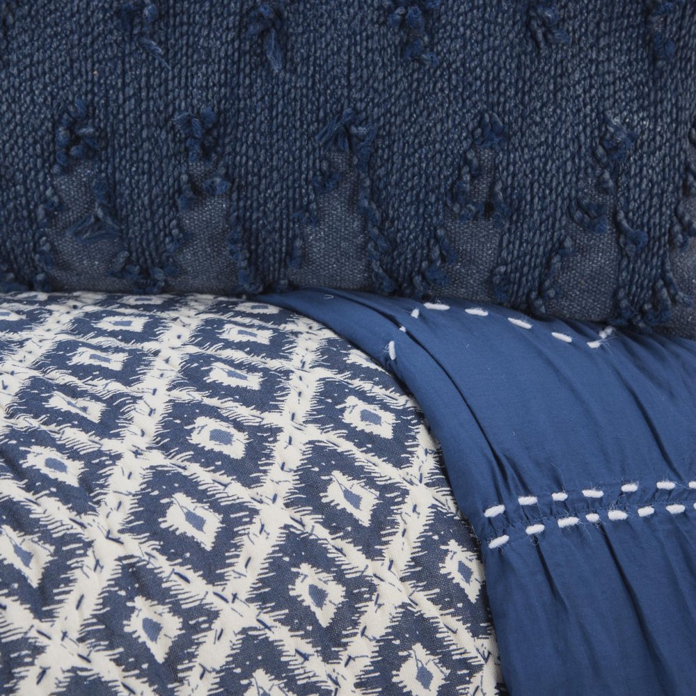 Blue And Ivory Damask Queen Quilt in a home interior