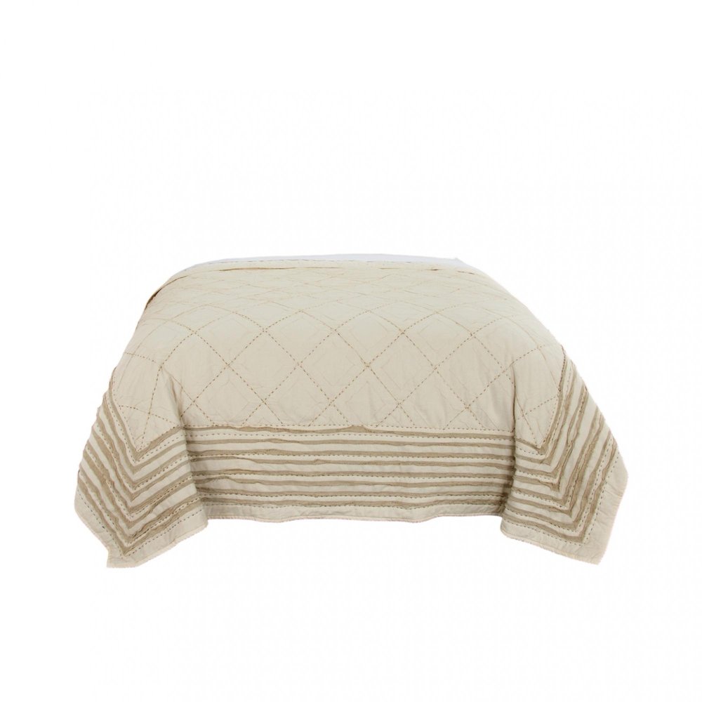 Ivory Geometric Queen Quilt on a white background