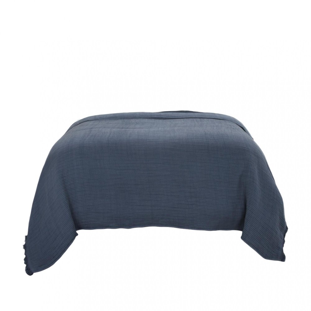 Indigo Checkered King Quilt on a white background