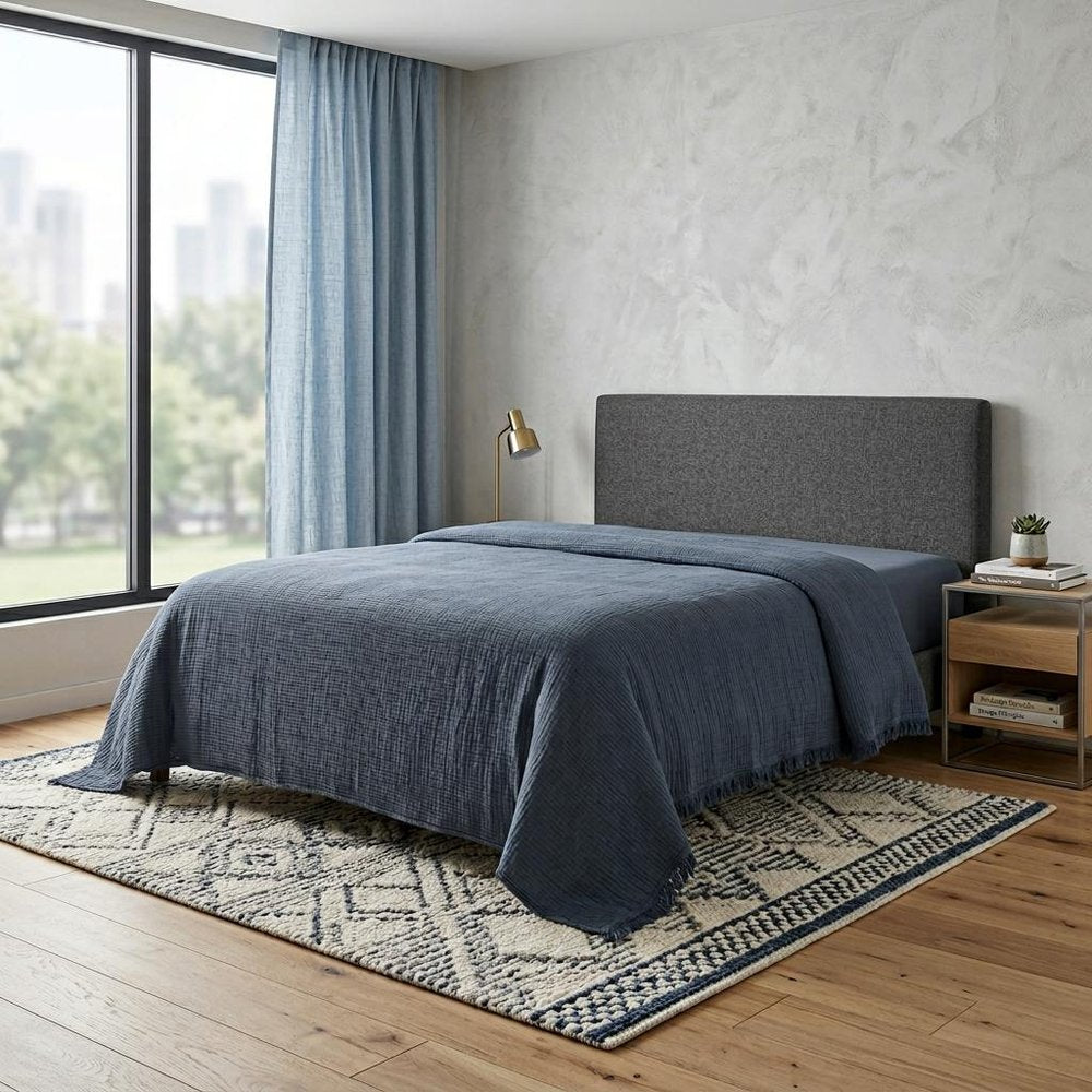 Indigo Checkered Queen Quilt in a home interior