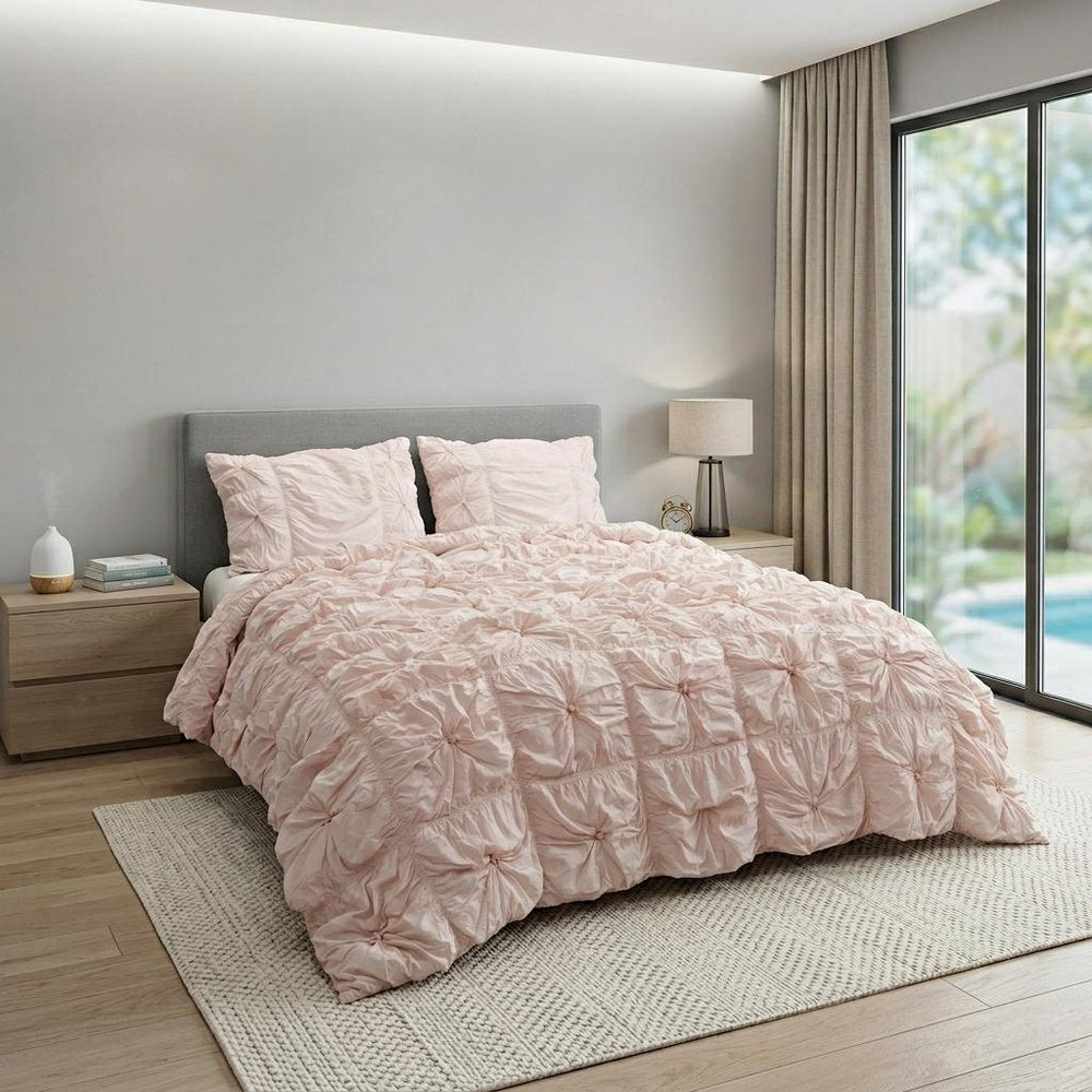 Pink Twin Cotton Blend Washable Polyester Down Alternative Comforter Set With Sham