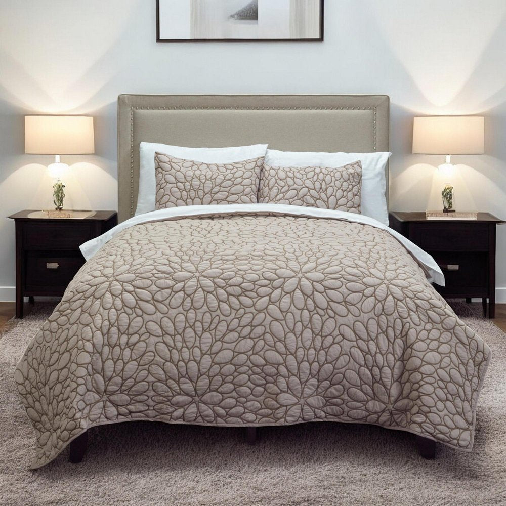 Blush Floral Queen Quilt in a home interior
