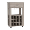 Light Gray Rolling Bar Cart With Wine Storage - with Display Stand Cabinet Design on a white background