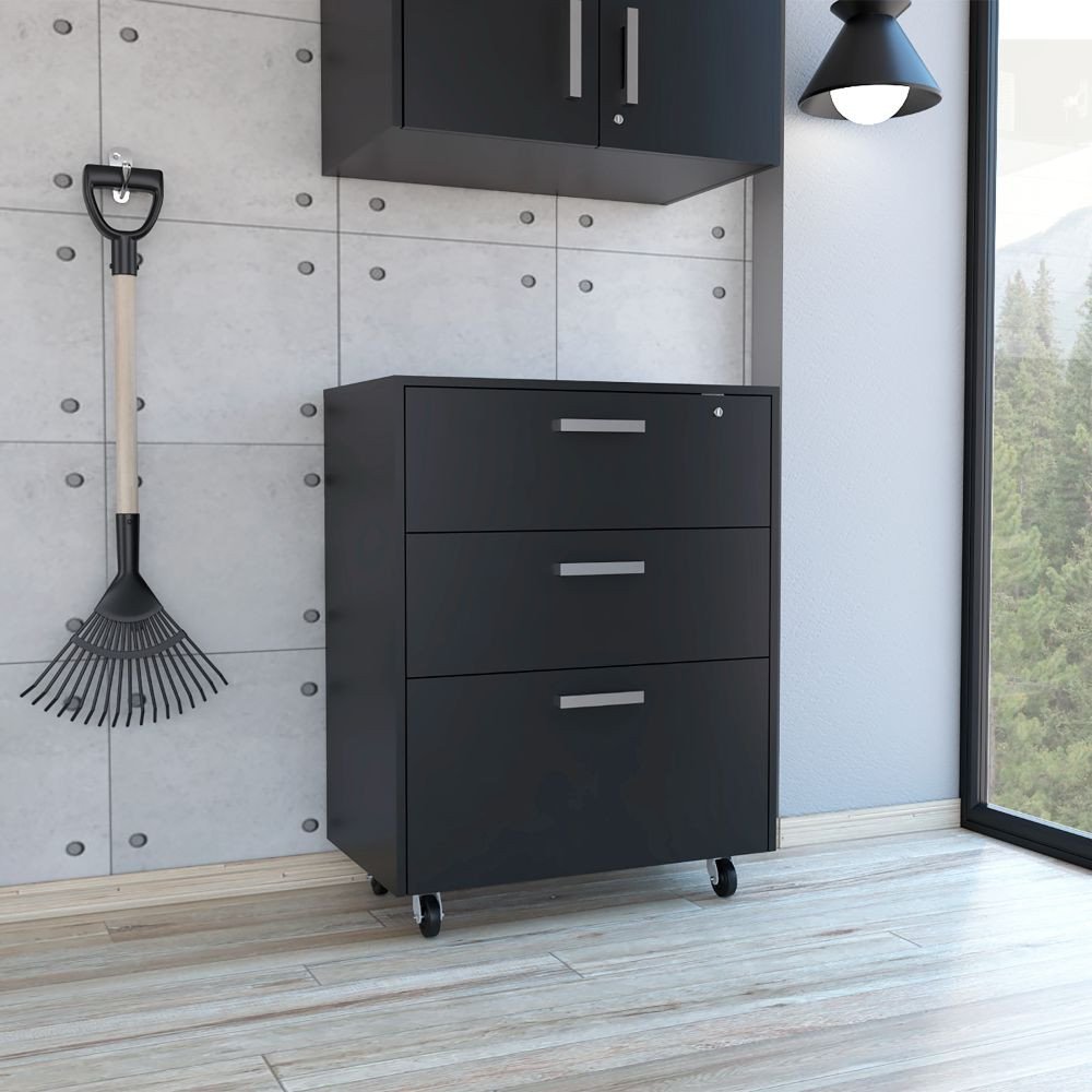 35" Black Wood Three Drawers Filing Cabinet. Filing cabinet in black wood.