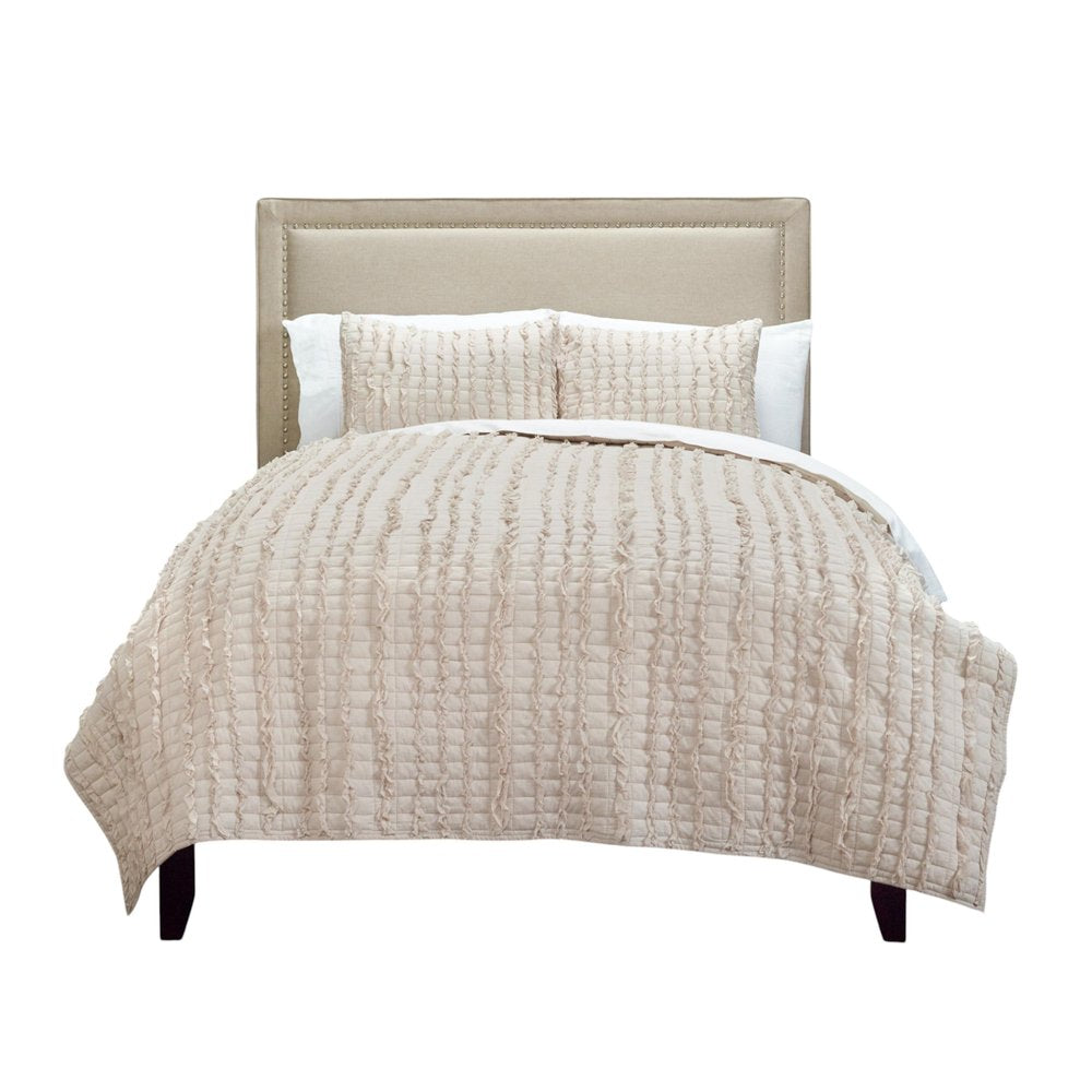 Blush Striped Queen Quilt on a white background