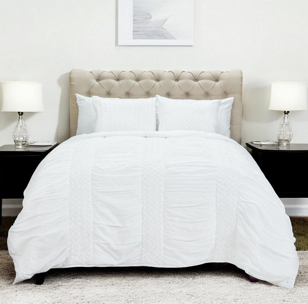 White Geometric King Quilt on a white background